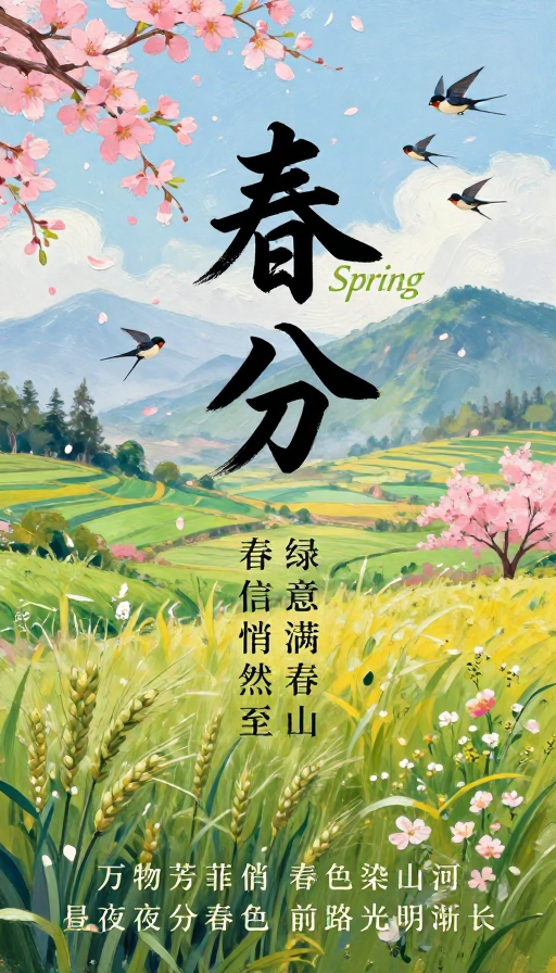 春分诗意：手绘春色插画海报