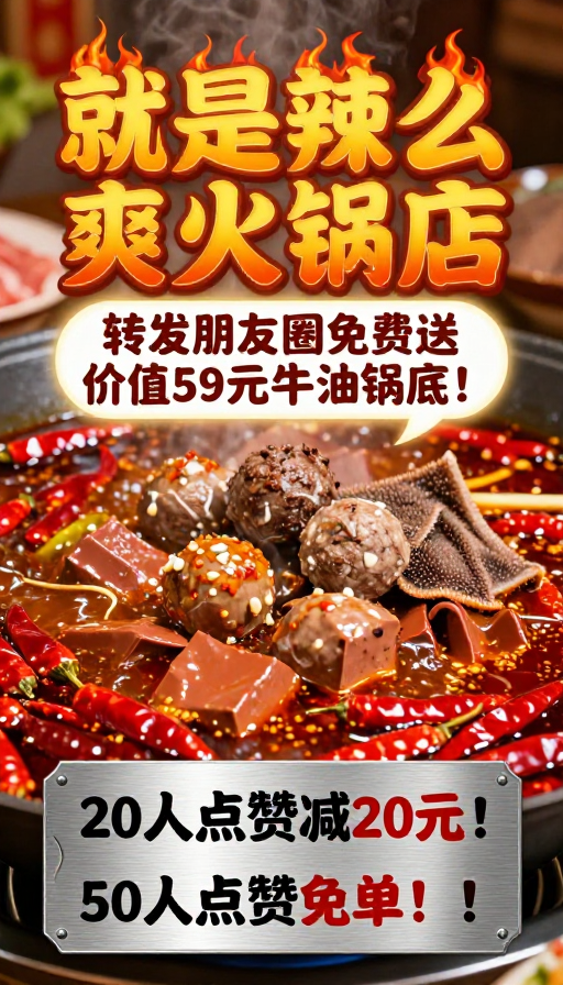 沸腾牛油火锅特写:现代美食摄影促销海报