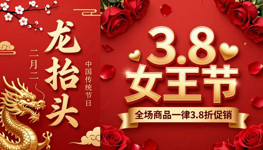 龙抬头与女王节双促海报设计