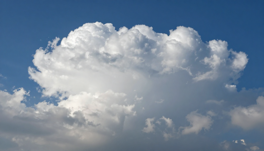 积雨云翻涌深蓝天空,光影交织的自然摄影