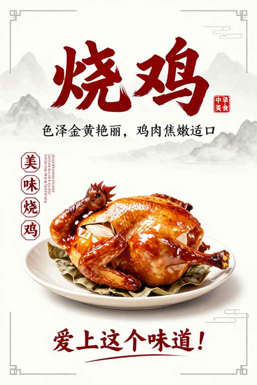 中式美学烧鸡海报:金黄诱人,传承中华味道