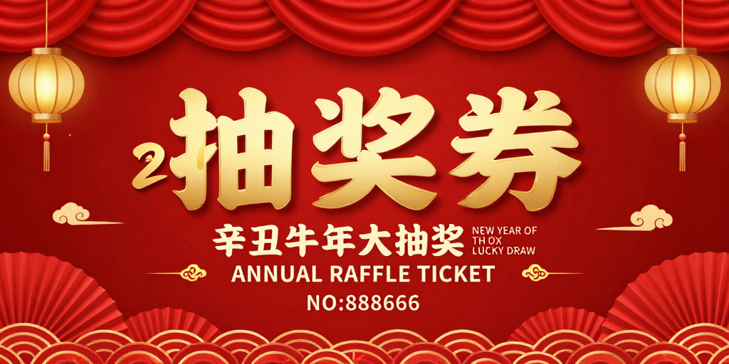 2021辛丑牛年红色喜庆中国风抽奖券海报