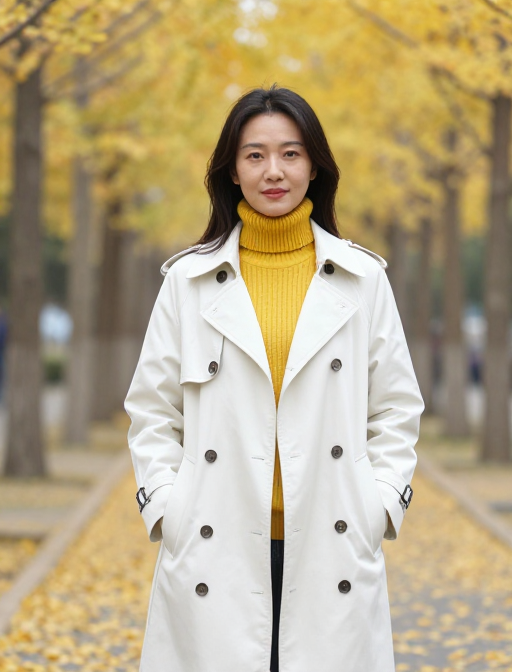 银杏大道上的秋日优雅女性