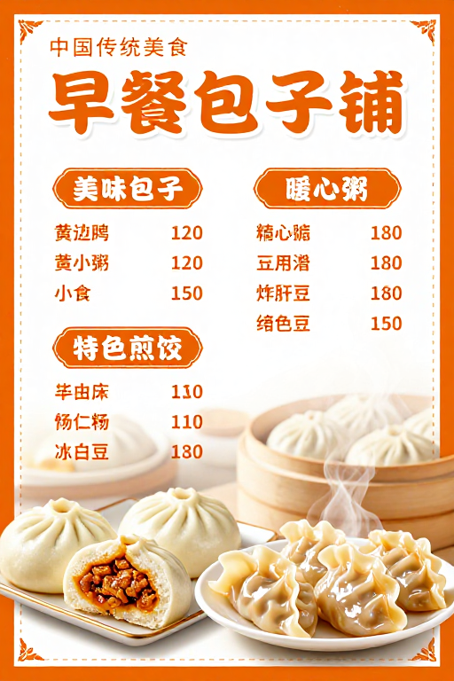 暖橙中式早餐美食海报