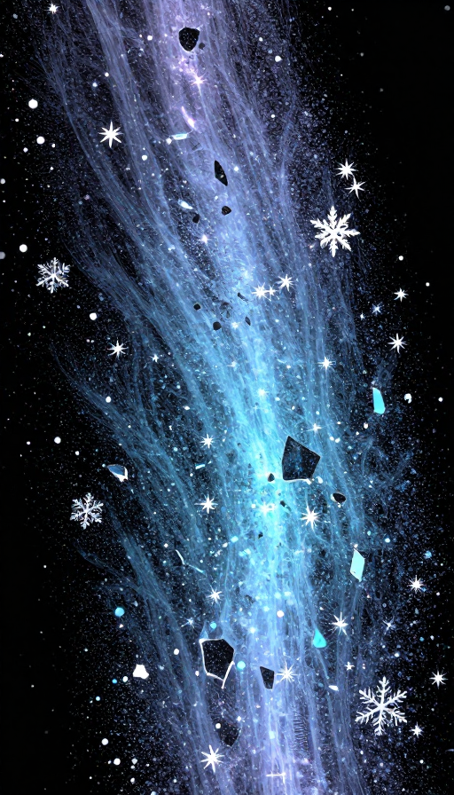 科幻粒子光影：破碎重组的荧光雪域