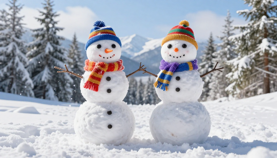 冬日雪景：双雪人贺卡宣传照