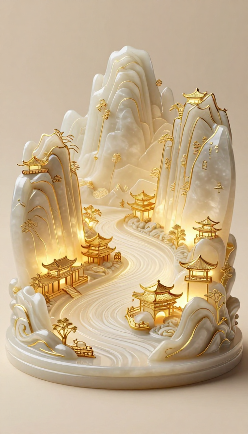 微缩漓江山水超现实秘境，鎏金与玉石交织的3D艺术