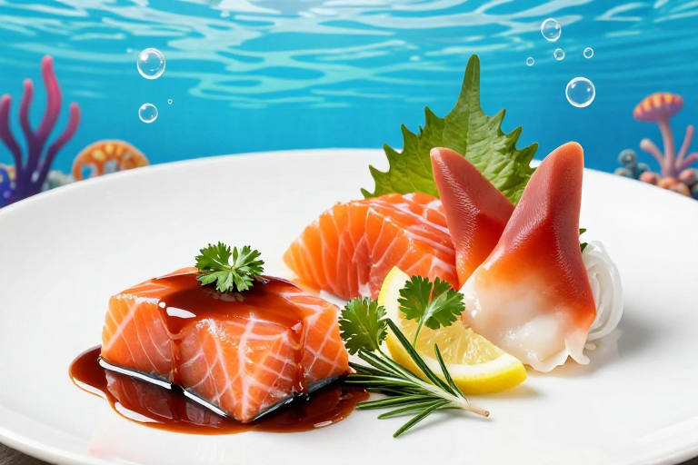 泳池畔的精致三文鱼盛宴,高端美食海报