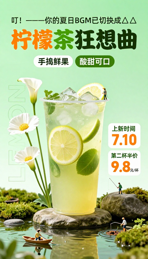 清新梦幻夏日柠檬茶狂想曲促销海报