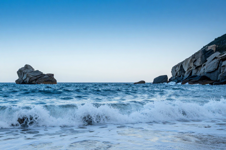 海浪拍岸：冷调海景的对称之美