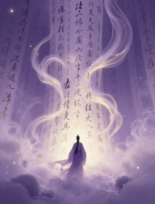 紫雾墨韵:古风立体书法的浪漫意境