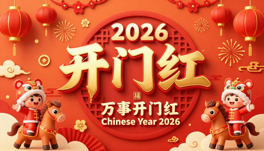 喜庆中国风2026新年海报：开门红吉祥贺图