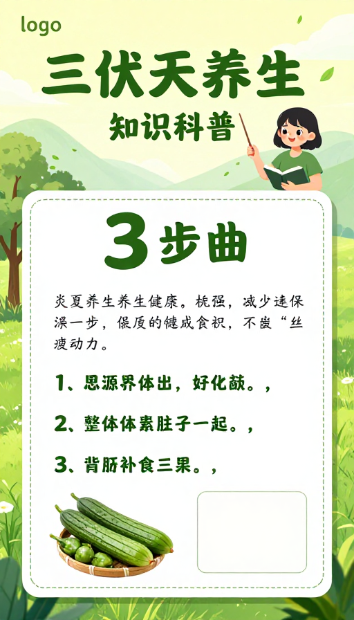 三伏天养生指南:绿色清新科普海报设计