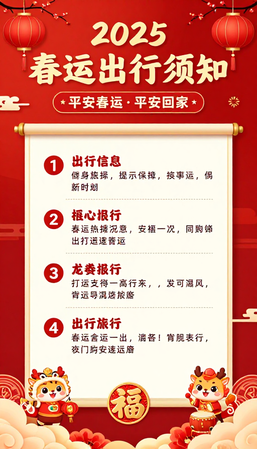 2025新春平安出行指引 · 春运安全海报