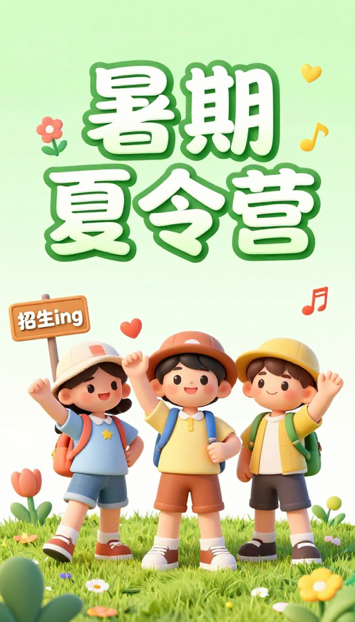 活力夏日：3D可爱夏令营宣传图