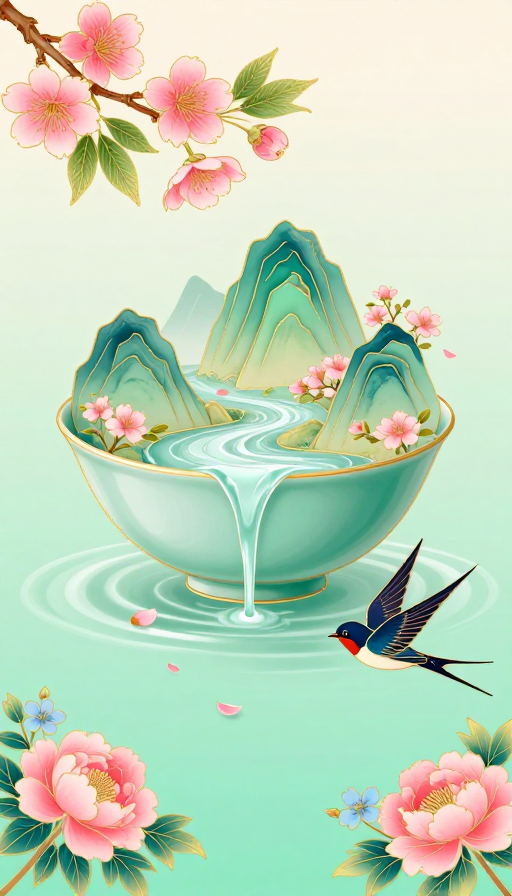 青瓷山水·春日金线意境
