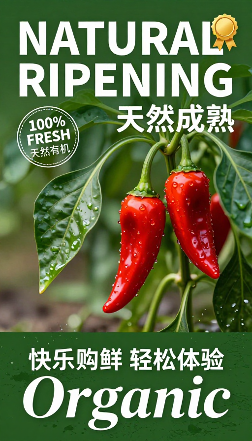 鲜红辣椒特写海报,天然成熟有机生活
