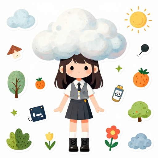 森系水彩拟人微风少女,可爱卡通全身贴纸风插画