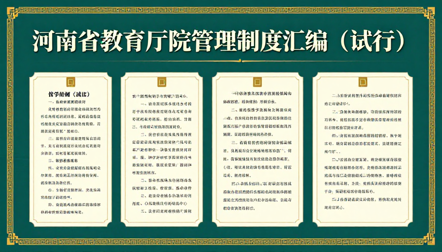 河南省教育厅制度汇编海报：深青金边官方风格