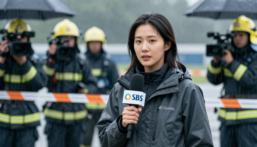 SBS 记者雨中聚焦事故现场 高清摄影呈现专业风采