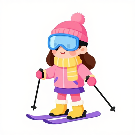 甜美Q版滑雪女孩插画