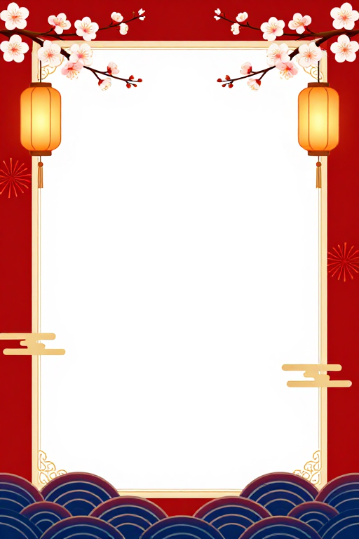 中国风节日喜庆背景,典雅梅花与宫灯装饰