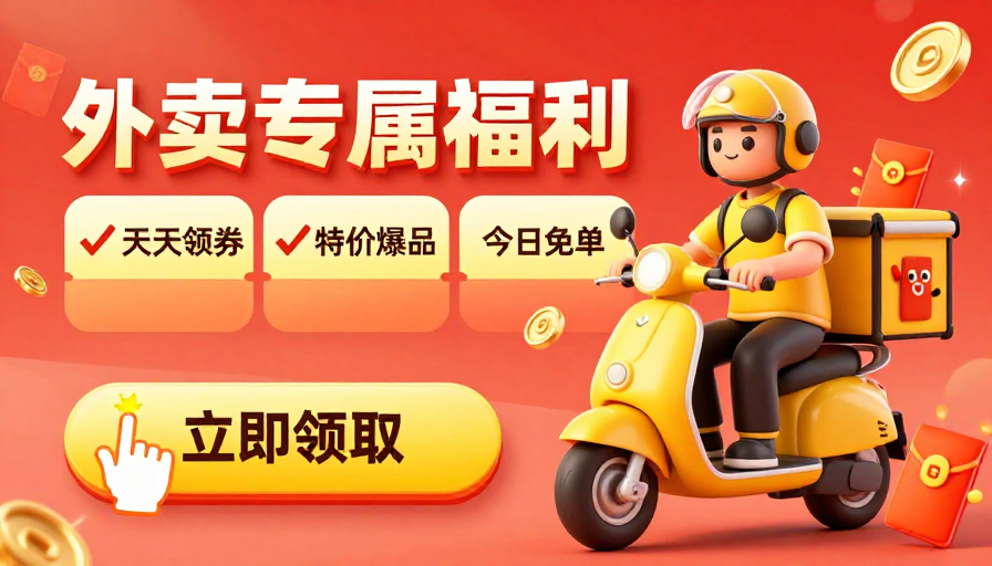 3D卡通外卖福利促销海报