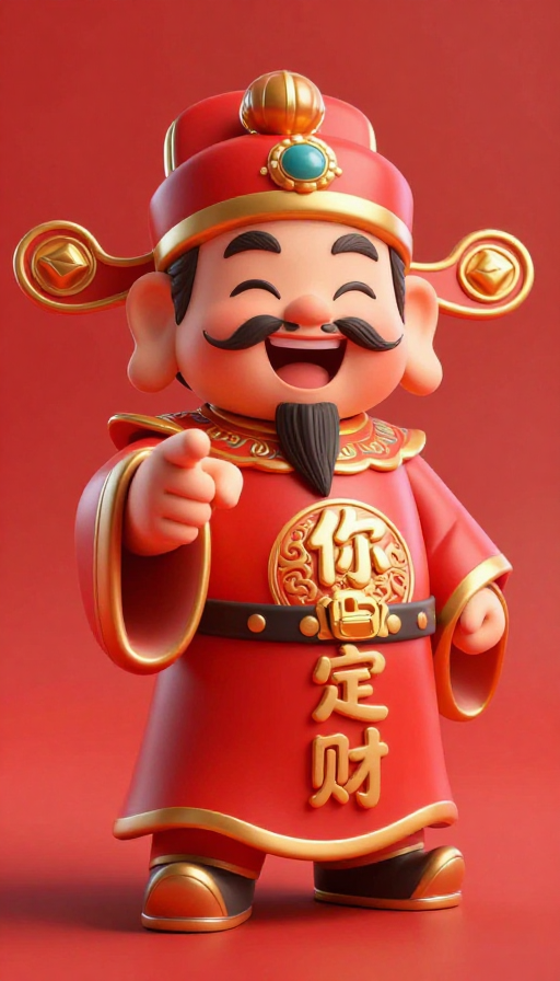 Q版财神破镜而出，红色国风3D超精细