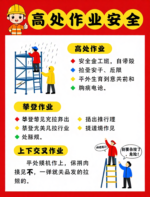 高处作业安全卡通插画:规范操作保障施工安全