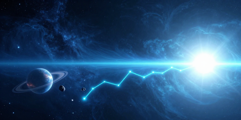 靛蓝青蓝渐变宇宙：神秘星体与光带交织的科幻数字艺术