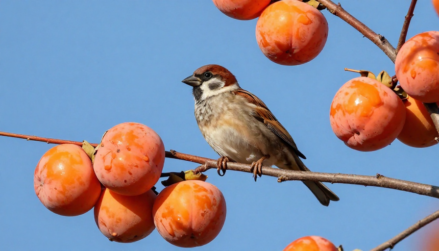 秋韵生机:枝头硕果与灵动雀鸟