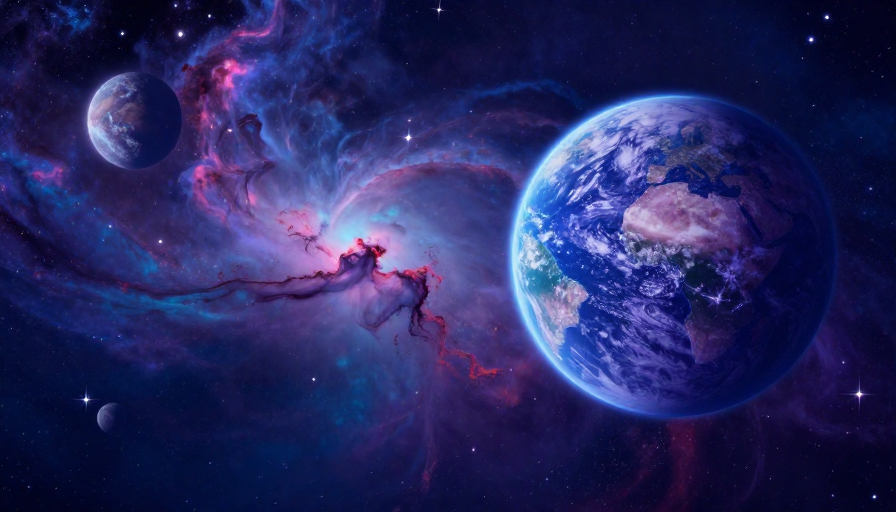 深邃宇宙星云背景,融合多行星与留白设计