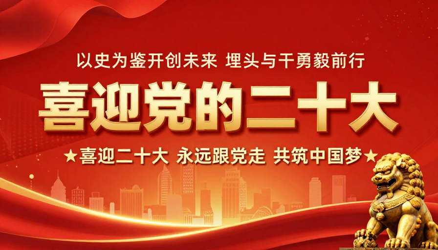喜迎二十大金色浮雕海报彰显庄严时代感
