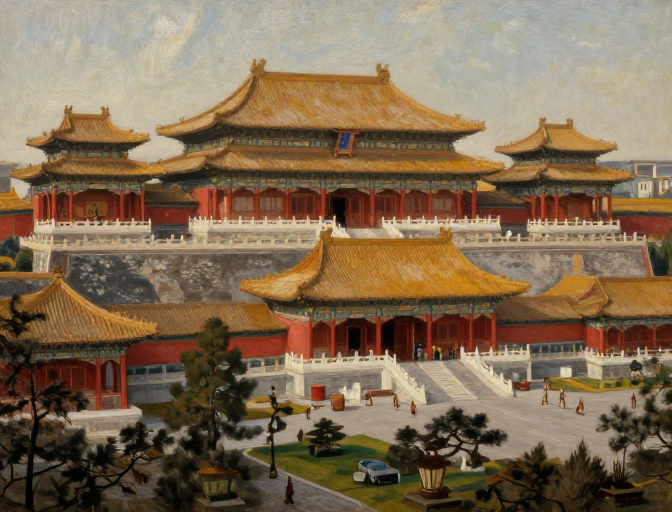 奢华中国古建筑群：伦勃朗光影下的古典之美