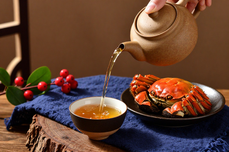 琥珀茶汤映蒸蟹：中式茶禅韵味
