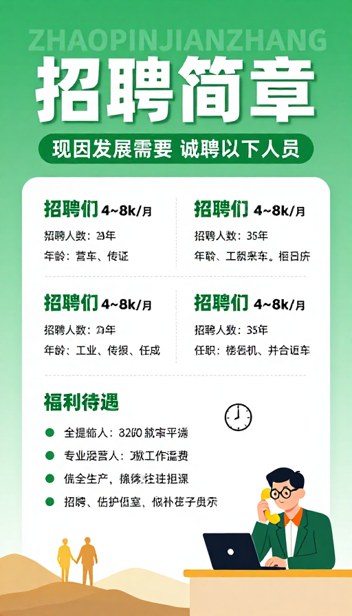 清新招聘海报：专业岗位信息展示