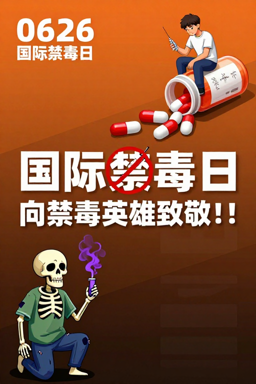 橙色渐变禁毒日公益插画：警示与关怀