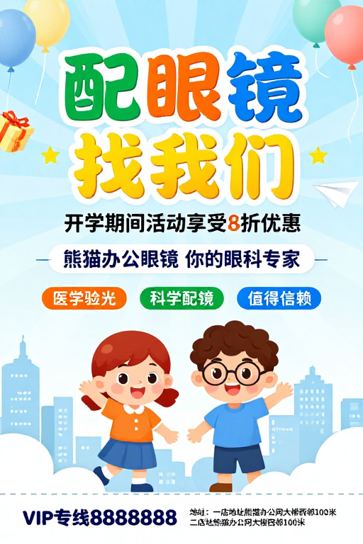 清新儿童眼科促销：开学配镜8折