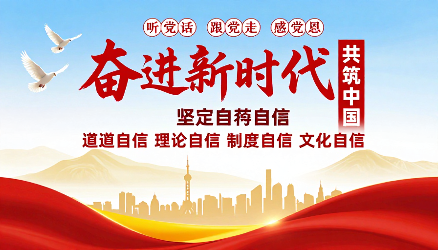 奋进新时代与共筑中国梦的红色艺术海报