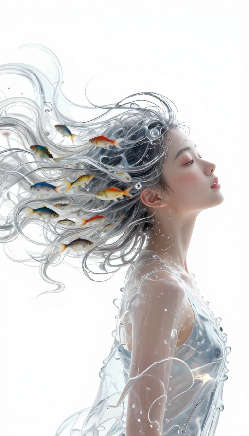 透明流体少女与游鱼奇幻水世界