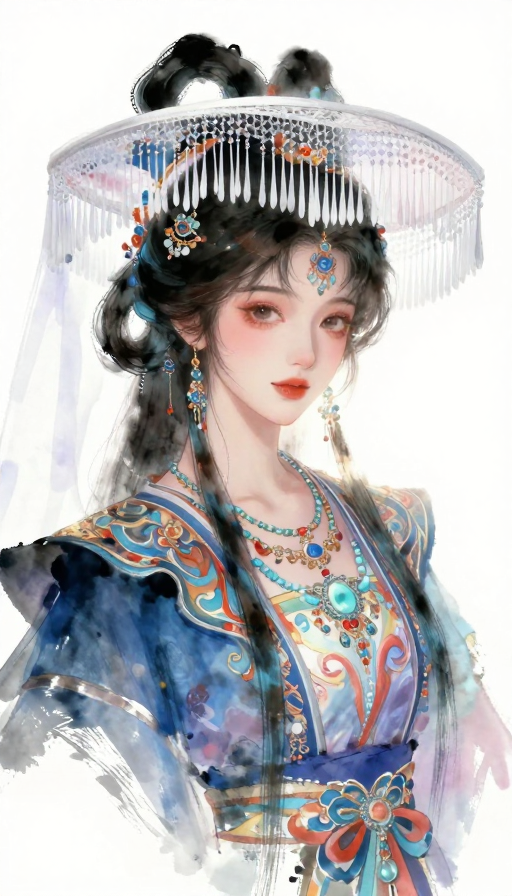 华美水墨少年帷帽肖像
