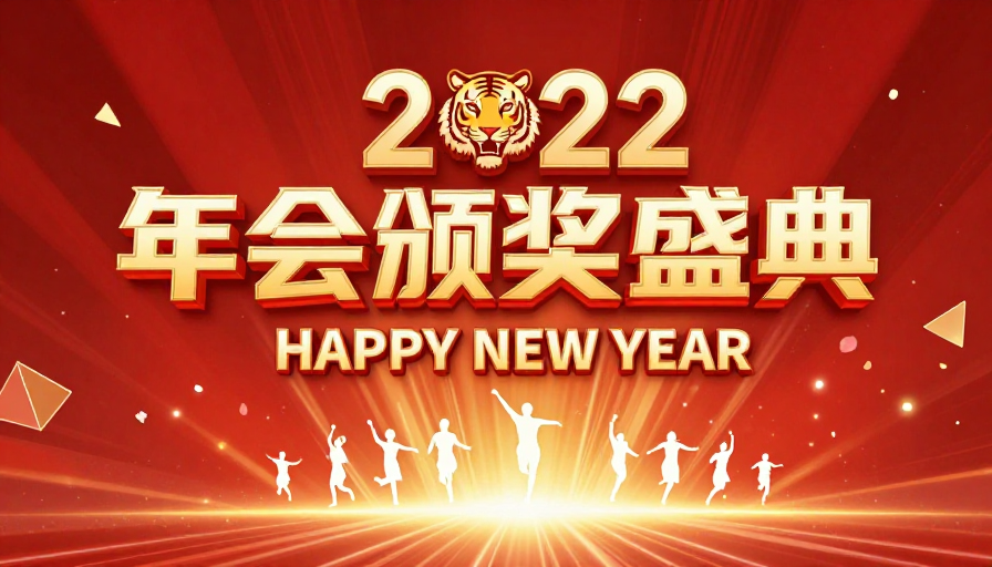 2022新年庆典海报：金色立体字与红色中国风设计