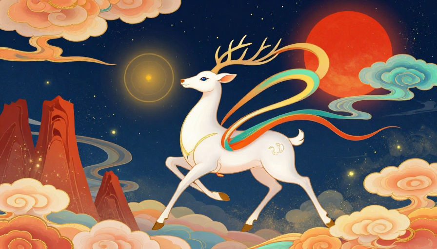 东方神鹿星夜幻想插画
