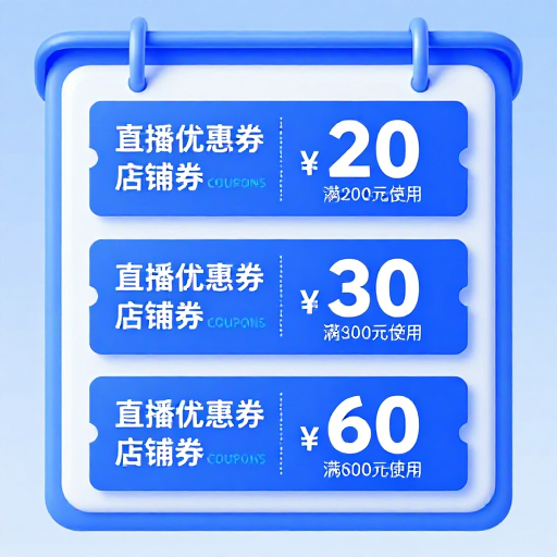科技蓝白3D直播优惠券面板展示