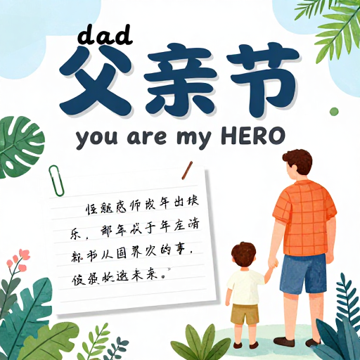 父亲节温情插画：清新父子背影海报