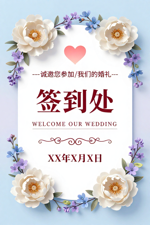淡雅浪漫婚礼签到处指示牌设计