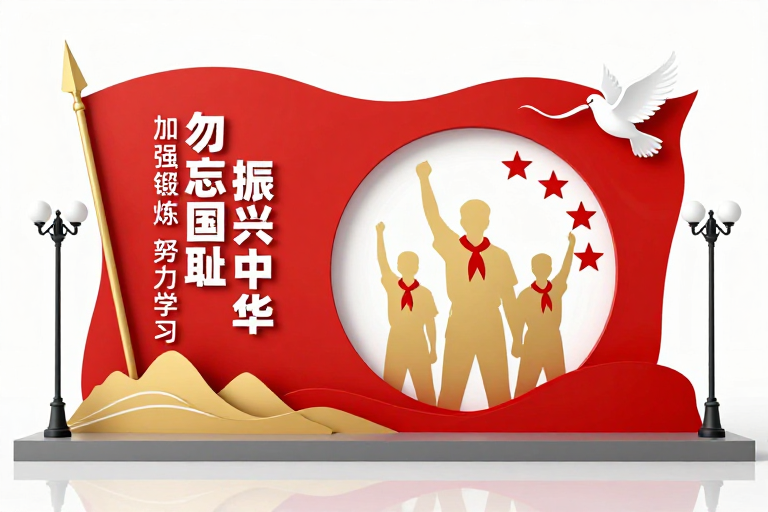 红色剪纸：青少年奋进与振兴中华宣传展板