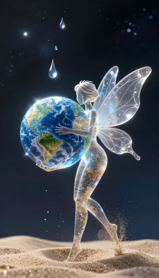 透明沙粒仙女守护流泪地球,宇宙中的生态警示