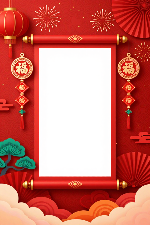 红金中国风节日背景：卷轴祥云点缀新年氛围