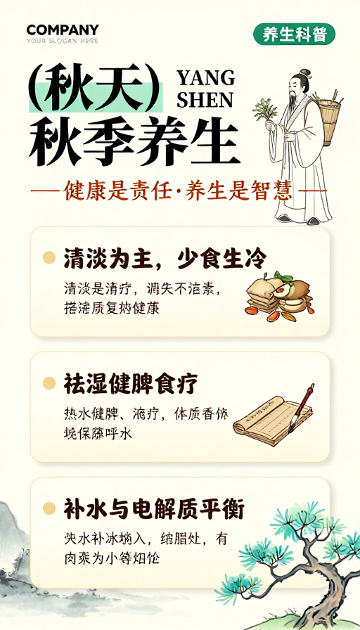 清新中式秋季养生科普海报设计